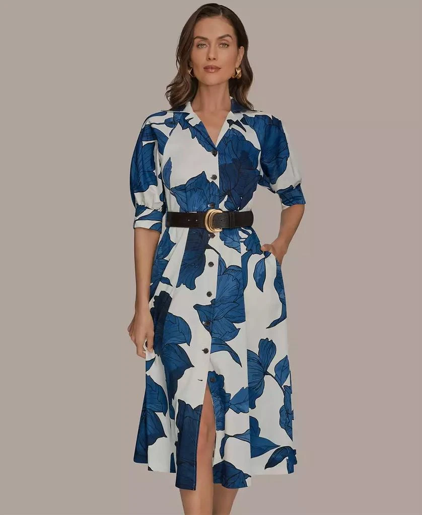 Donna Karan Women
s Floral Belted A-Line Shirt Dress 7
