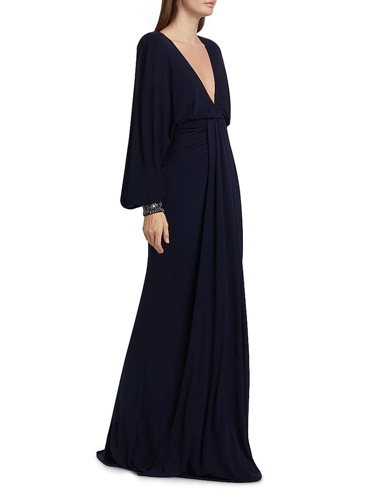 Badgley Mischka V-Neck Draped Beaded Gown 4