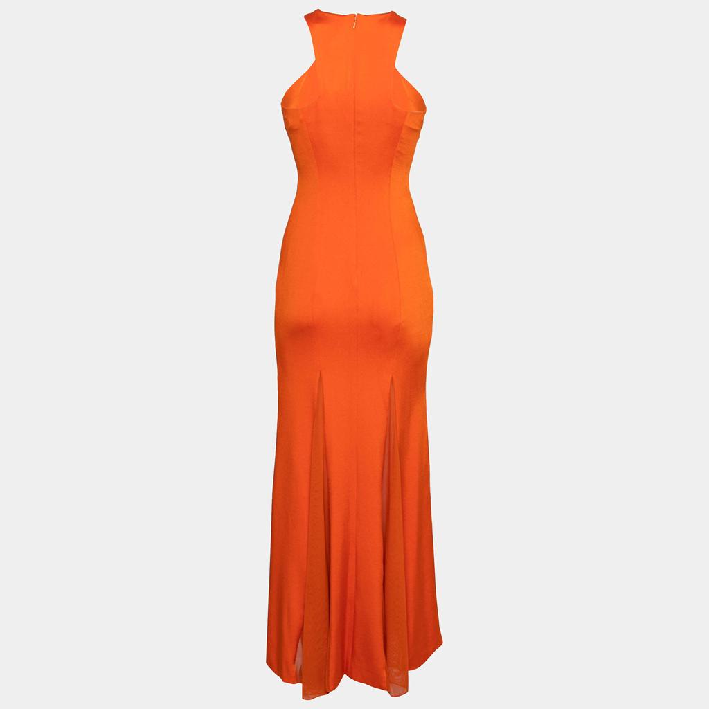 Cushnie et Ochs Cushnie Et Ochs Tangerine Orange Stretch Satin Jersey Mesh Paneled Gown S