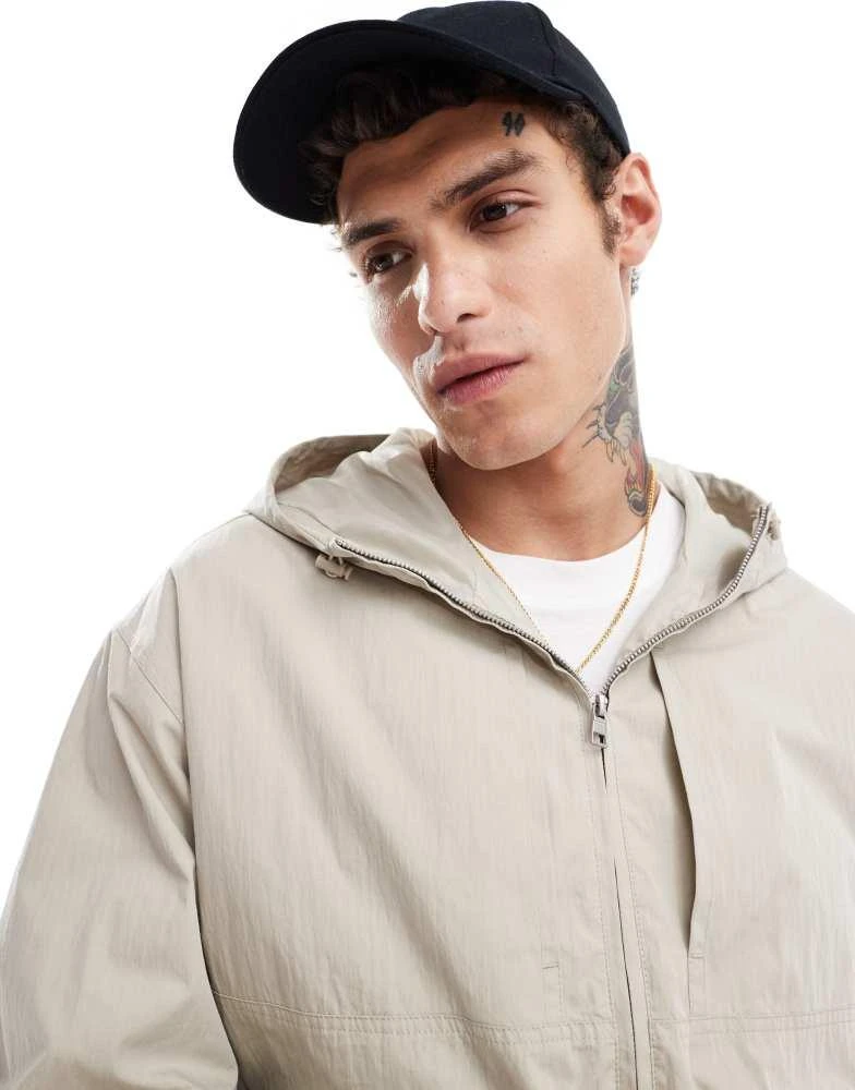 ASOS ASOS DESIGN windbreaker jacket with hood in stone 2