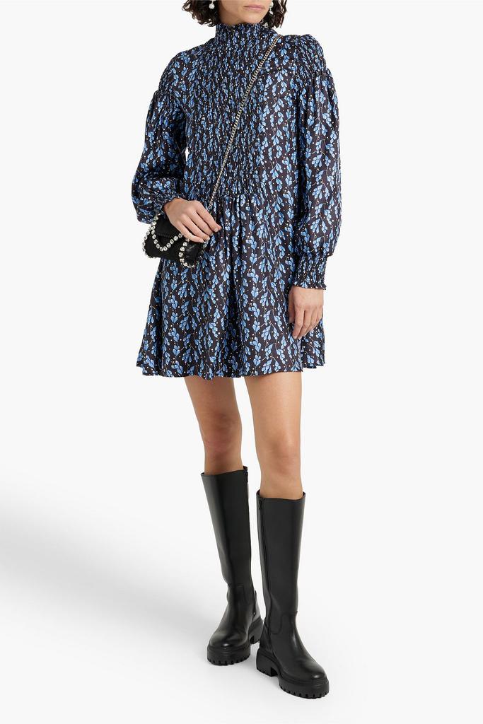 shrimps Jack shirred floral-print silk-twill turtleneck mini dress