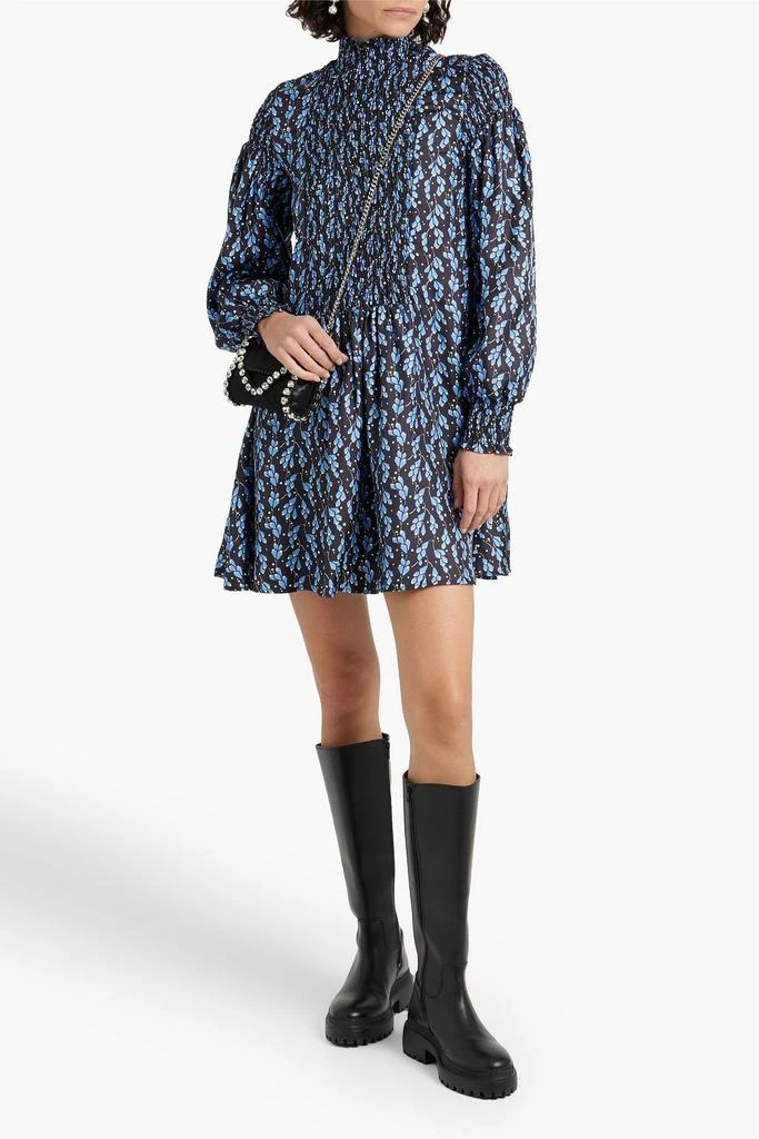 shrimps Jack shirred floral-print silk-twill turtleneck mini dress 2