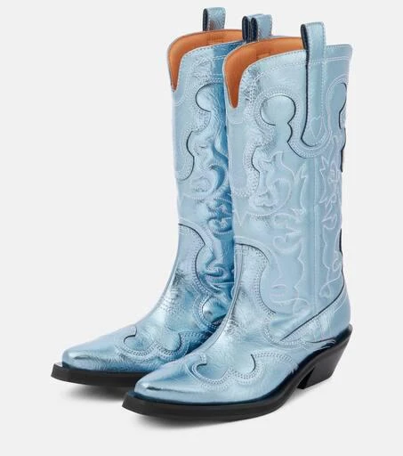 Ganni Embroidered metallic cowboy boots 5