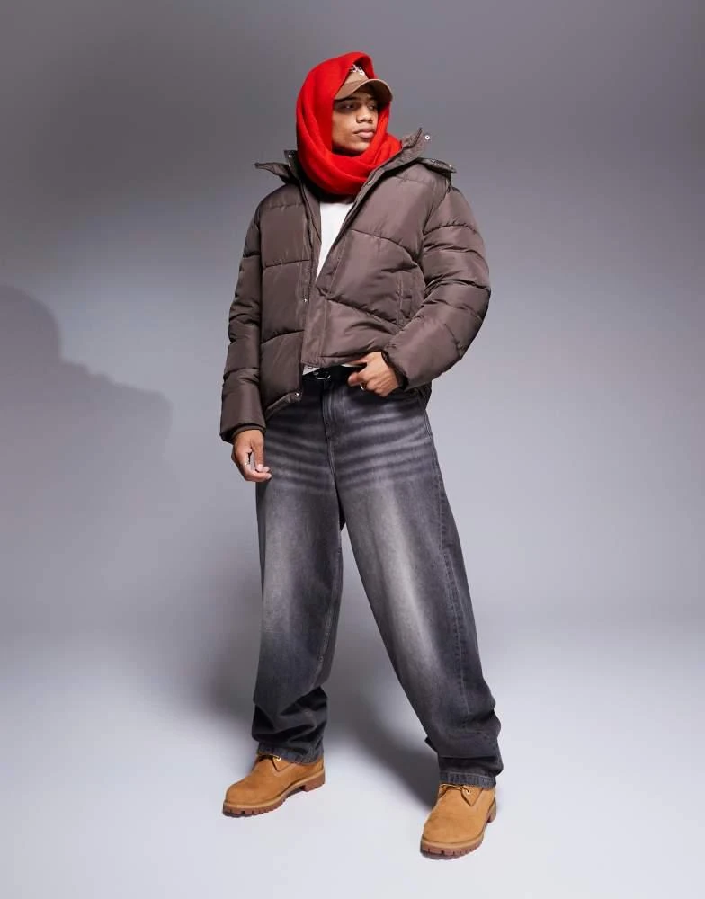 ASOS ASOS DESIGN puffer jacket with detachable hood in brown 2