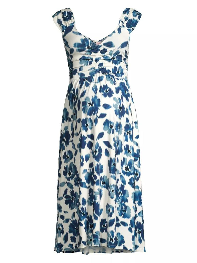 Nom Maternity Cheri Floral Ikat-Inspired Maternity Midi-Dress 1
