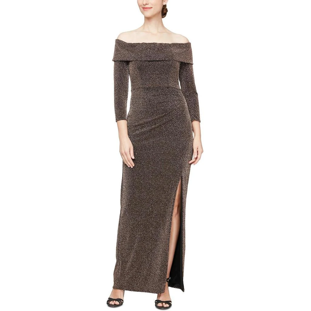 Alex Evenings Womens Metallic Off-The-Shoulder Evening Dress 3