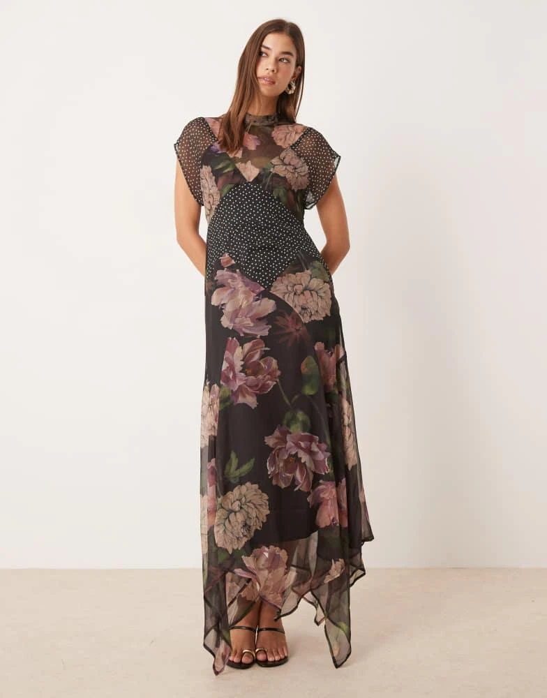 ASOS ASOS DESIGN seamed high neck flutter sleeve midi dress in mixed print  - Dresses & Skirts - Free Shipping - BeyondStyle
