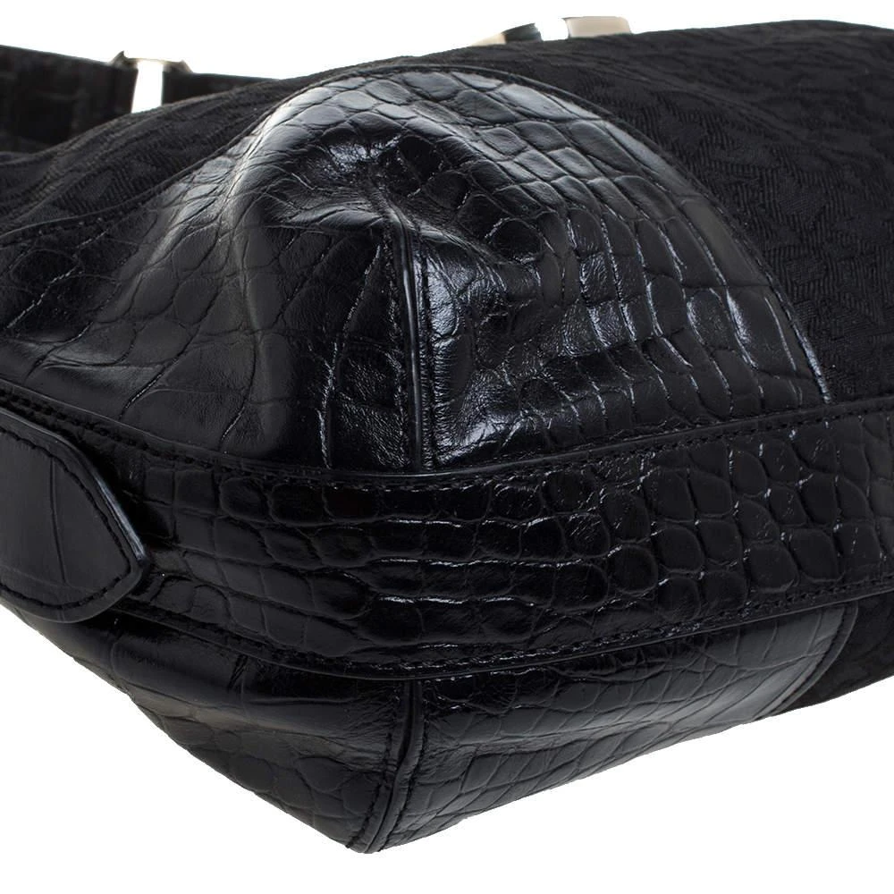 DKNY Dkny Black Signature Canvas and Croc Embossed Leather Buckle Hobo 10