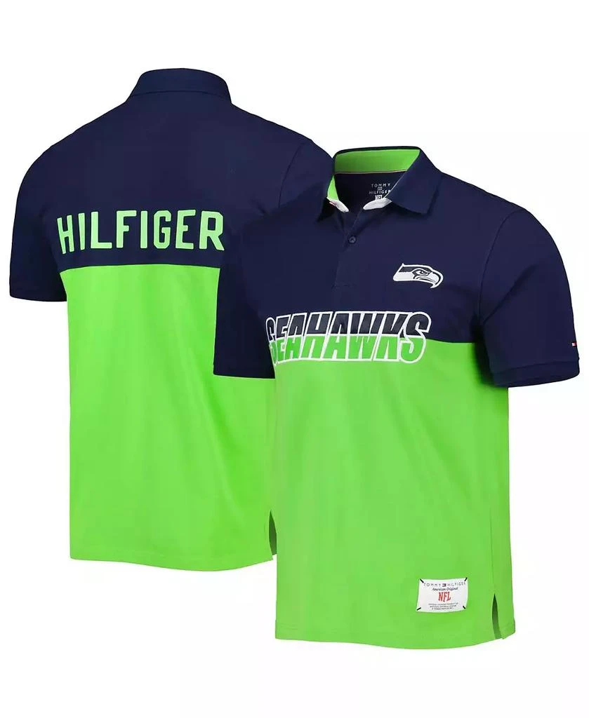 Tommy Hilfiger Men's Neon Green, College Navy Seattle Seahawks Color Block Polo Shirt 1