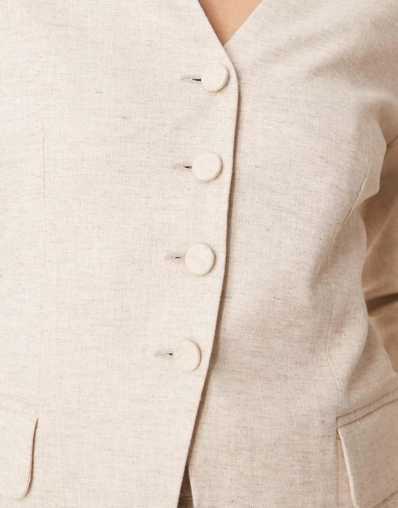 Abercrombie & Fitch Abercrombie & Fitch collarless nipped linen blazer in oatmeal 2