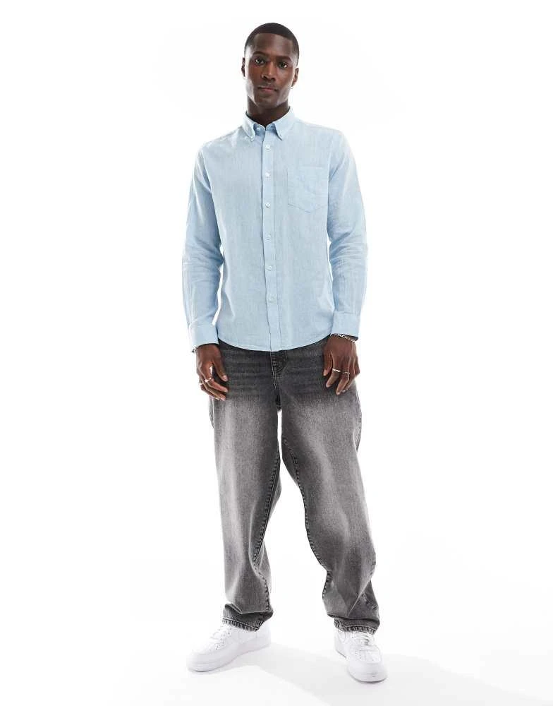 Ben Sherman Ben Sherman long sleeve linen shirt in light blue 4