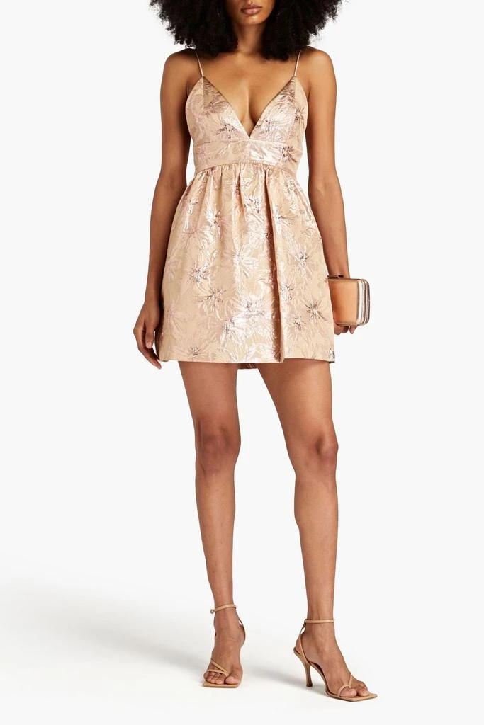 Alice + Olivia Foley gathered metallic brocade mini dress 2