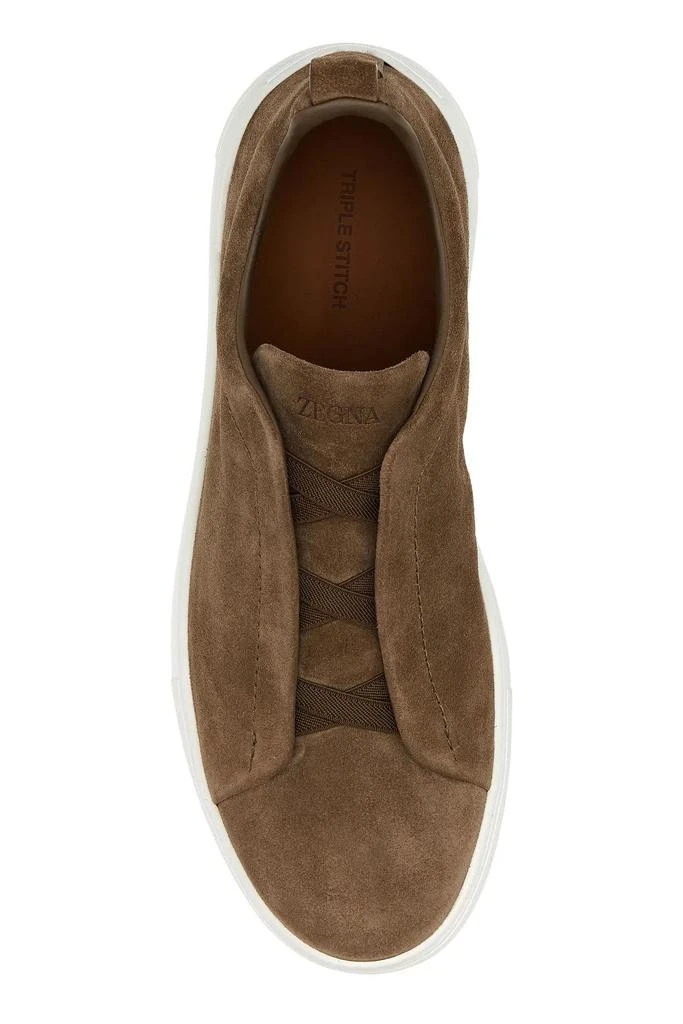 Zegna Dove Grey Suede Triple Stitch Slip Ons 4