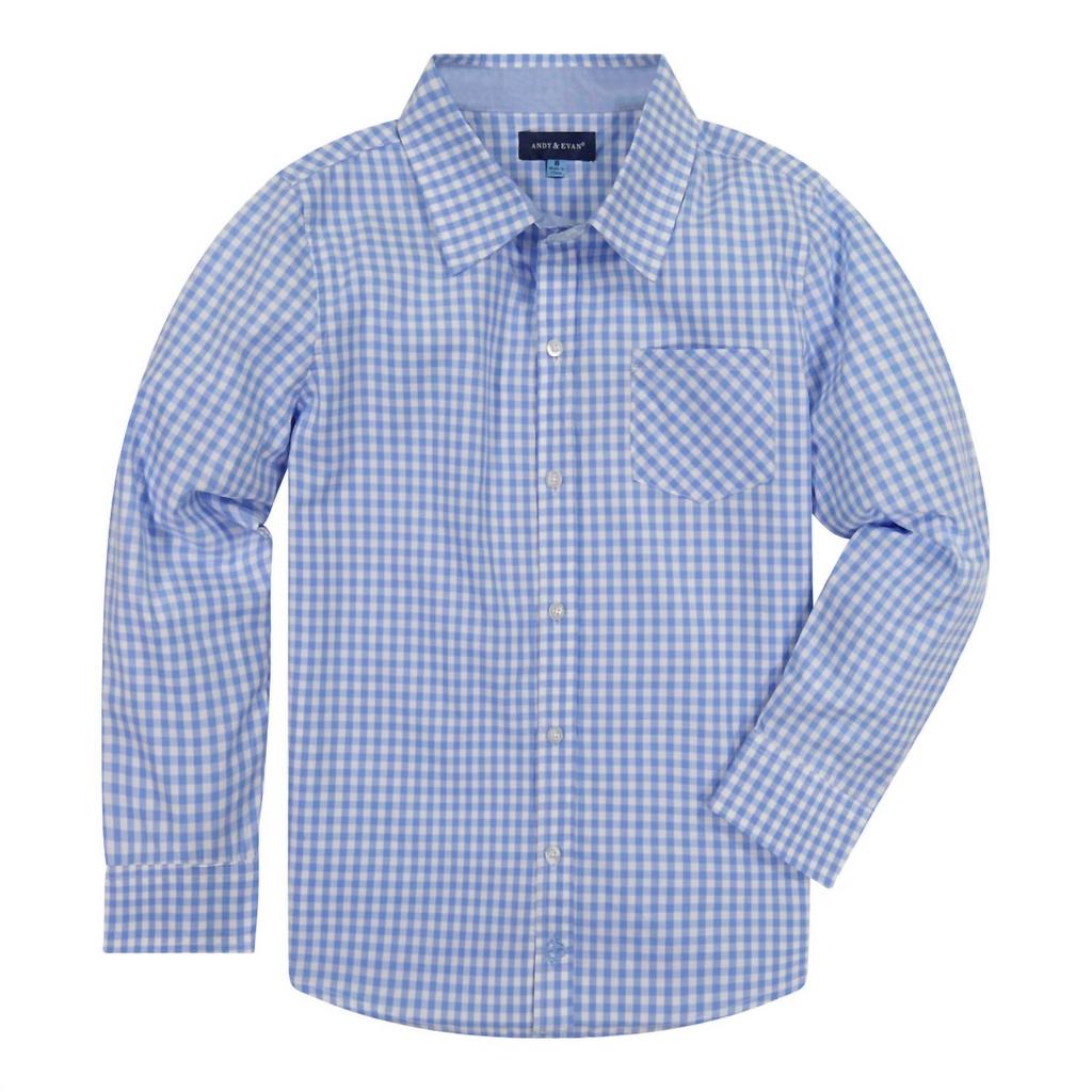 Andy & Evan Boy's Gingham Button Down Shirt In Light Blue Check