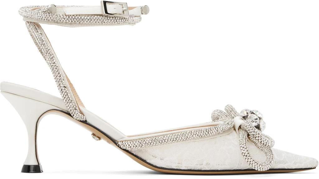 Mach & Mach White Lace Double Bow Kitten Heels 1