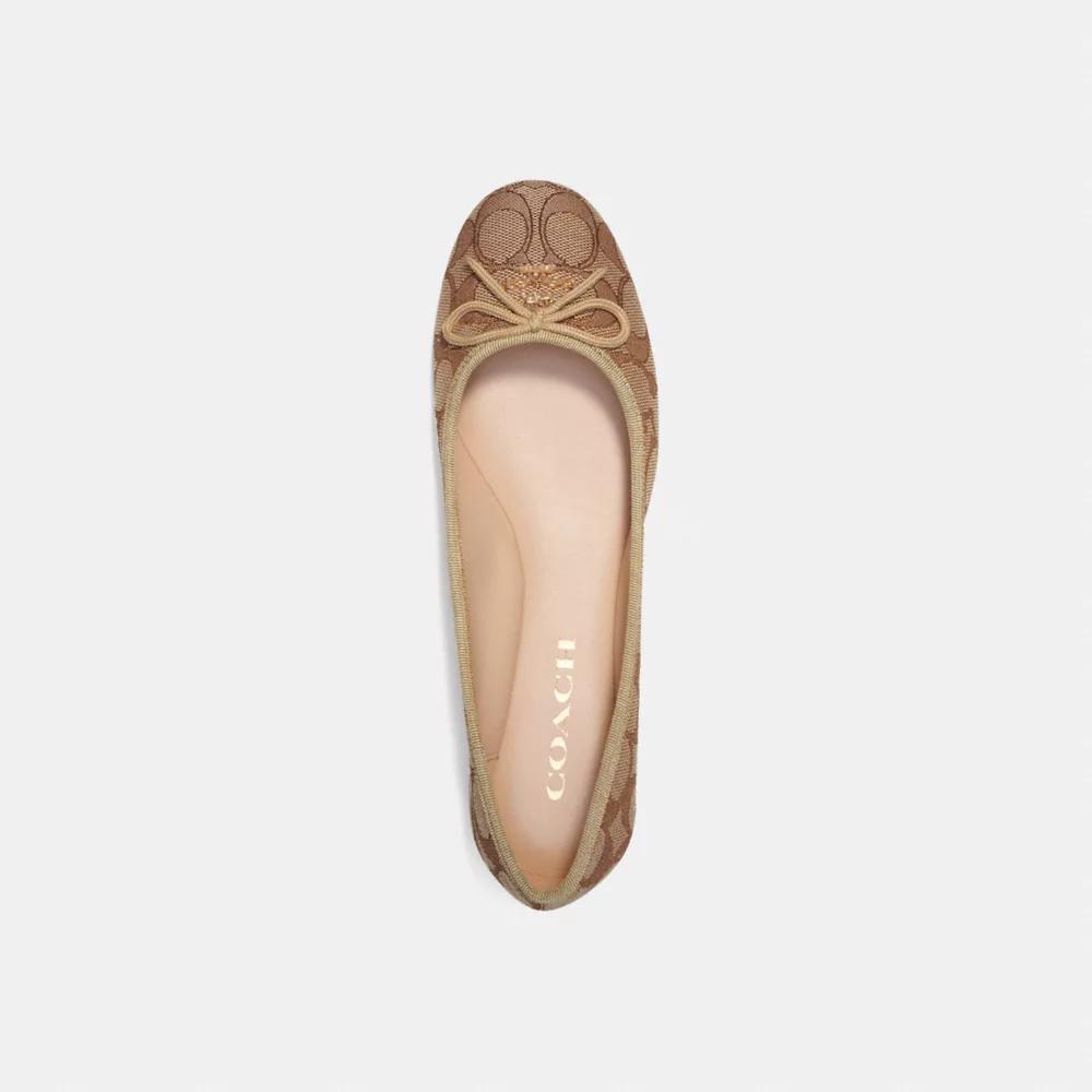 Coach Women Alina Flat Leather Ballet Shoes KHAKI SADDLE