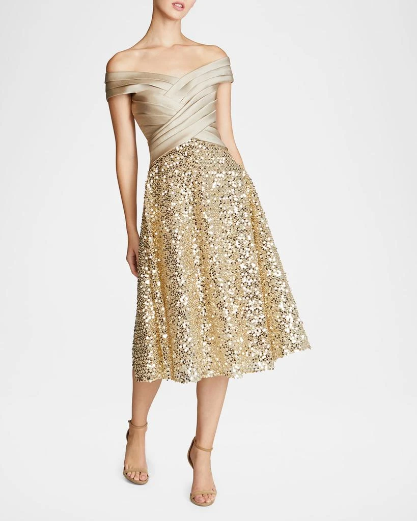 Theia Brandy Off-Shoulder Pleated Sequin Midi Dress 4