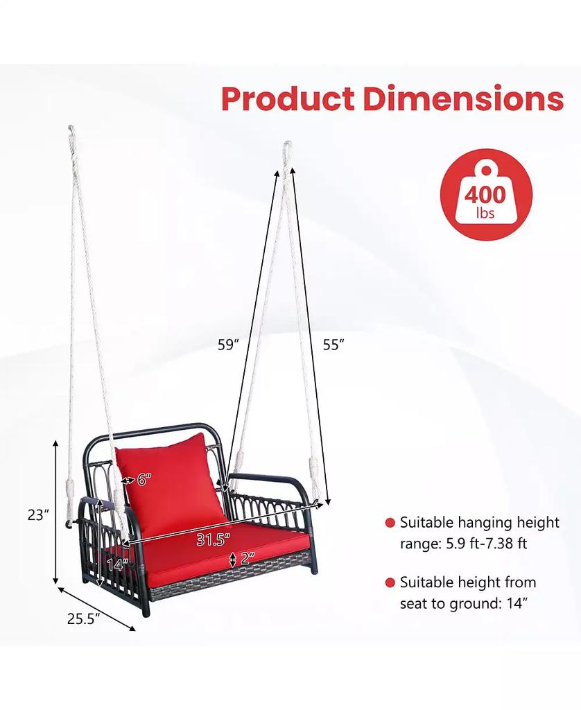 Mecale Patio Rattan Porch Swing Hammock Chair with Seat Cushion