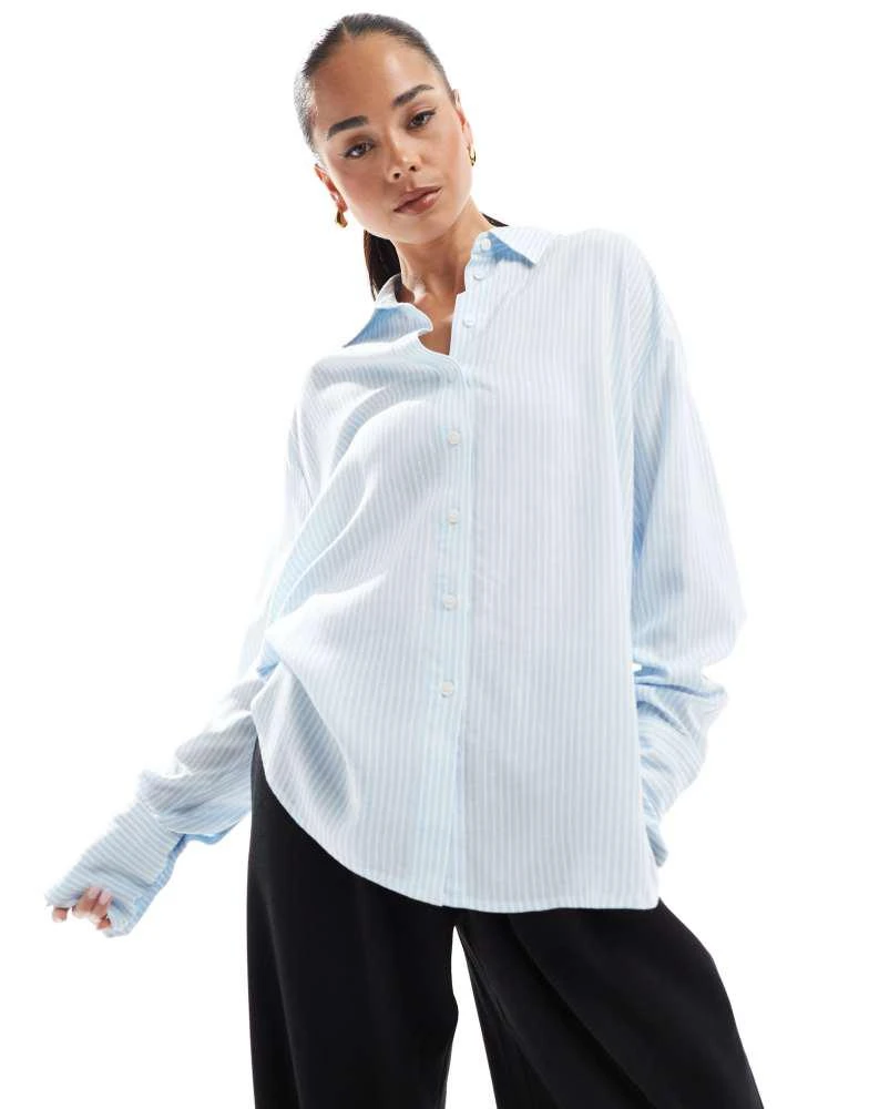 Bershka Bershka oversized linen shirt in light blue 1