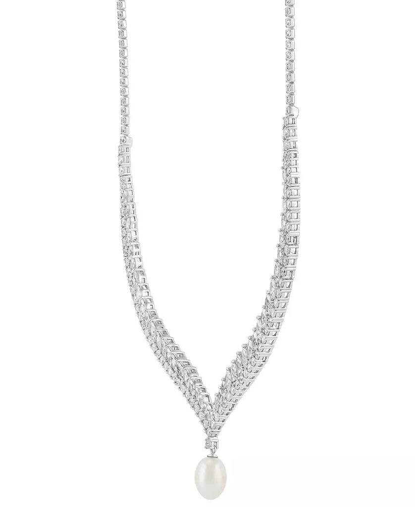 Arabella Cultured Freshwater Pearl (9x11mm) & Cubic Zirconia 17" Collar Necklace in Sterling Silver 3
