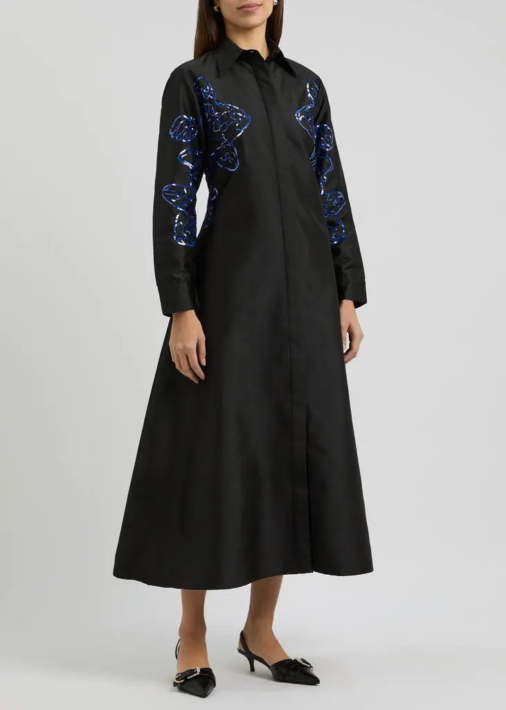 LOVEBIRDS Sequin-embellished taffeta midi shirt dress 2