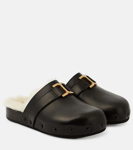 Chloé Marcie leather and shearling slippers 1