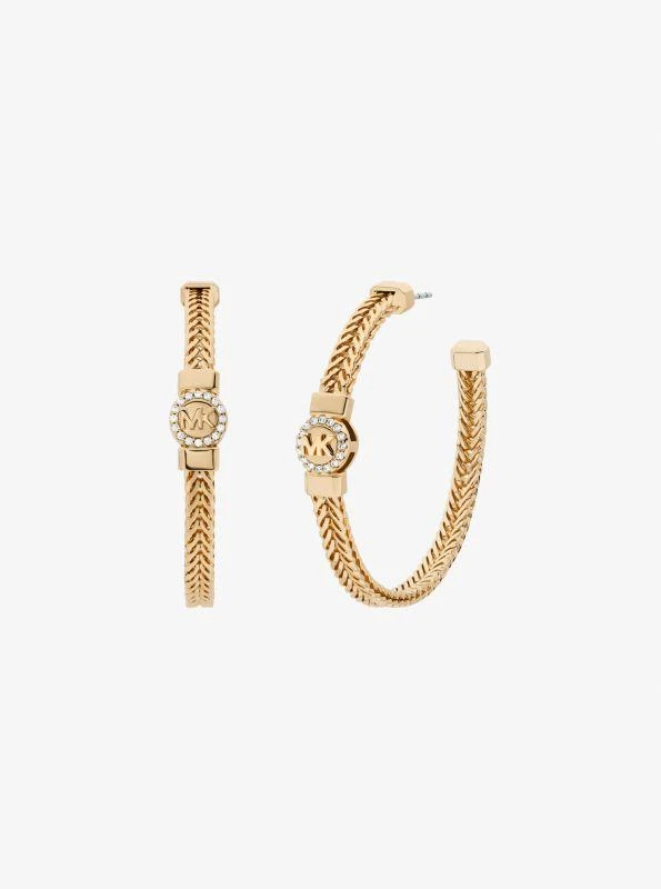 Michael Kors Pavé Logo Foxtail Chain Hoop Earrings