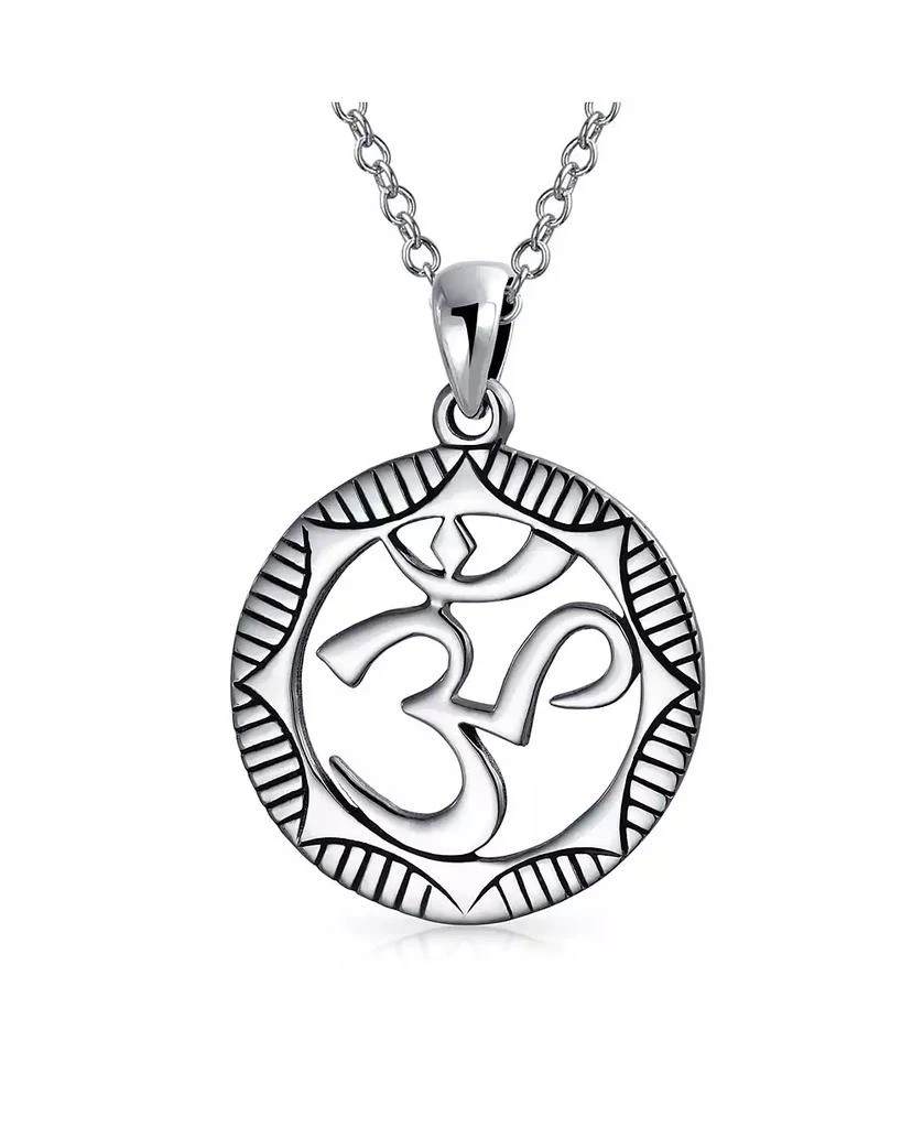 Bling Jewelry Round Circle Sanskrit Symbol Yoga Medallion Aum Om Ohm Pendant Necklace Oxidized .925 Sterling Silver