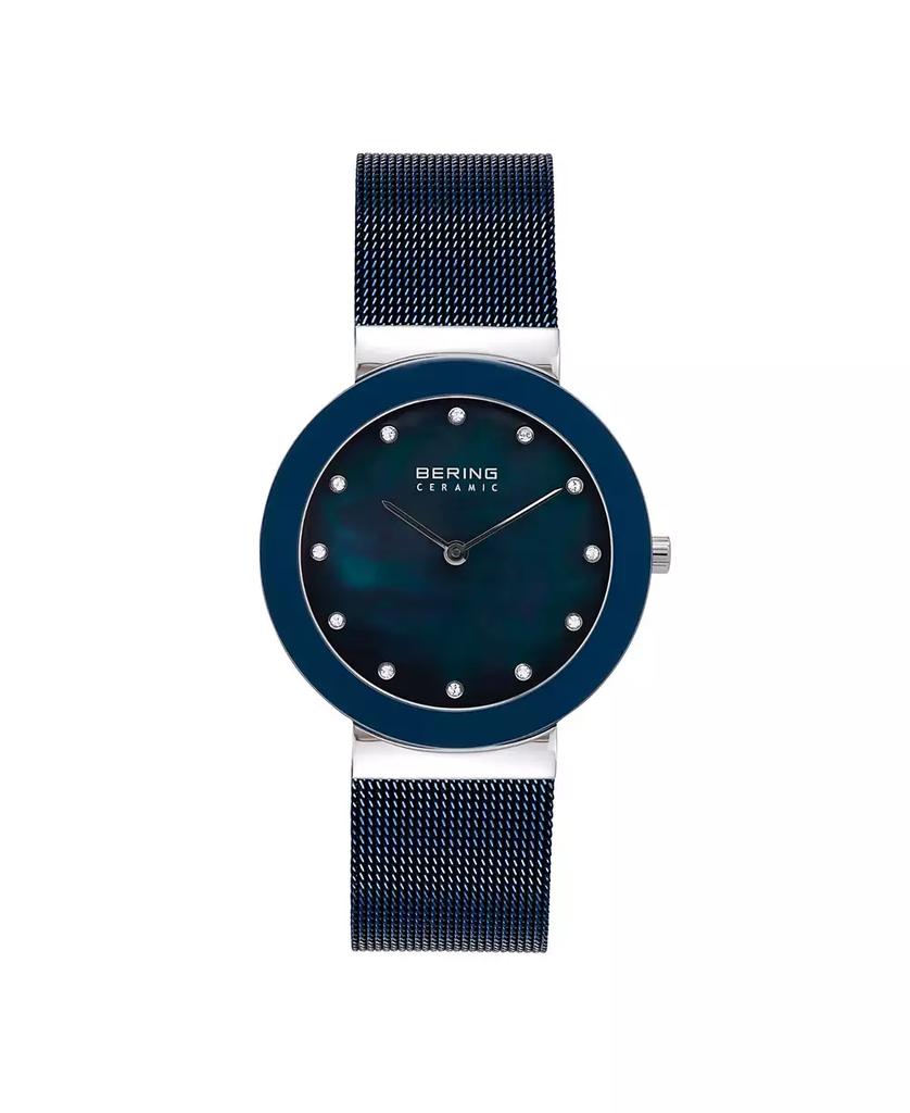 Bering Women's Ceramic Crystal Blue Stainless Steel Mesh Bracelet Watch 35mm