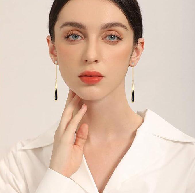 Liv Oliver 18K Gold Black Onyx Tear Drop Earrings