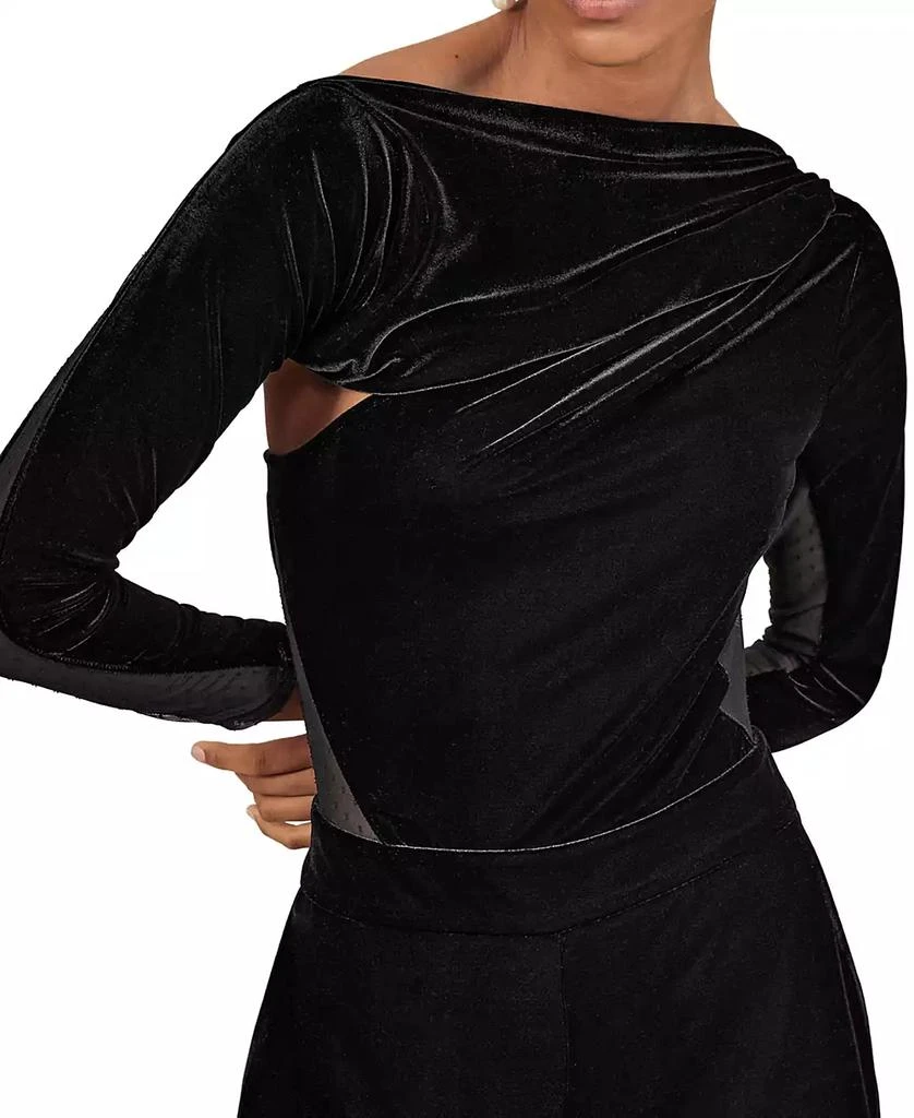 REISS Women's Velvet Sheer-Panel Wide-Leg Jumpsuit 3