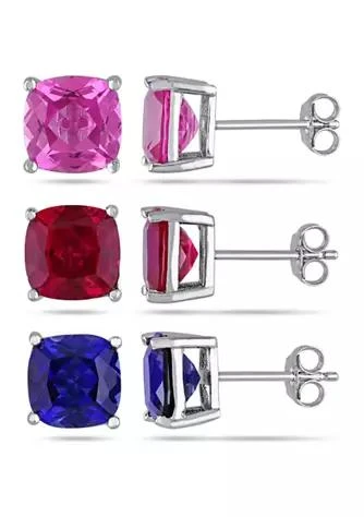 Belk 
Co. Lab Created 18 ct. t.g.w. Created Ruby, Created Blue and Pink Sapphire Stud Earrings 3-Piece Set in Sterling Silver