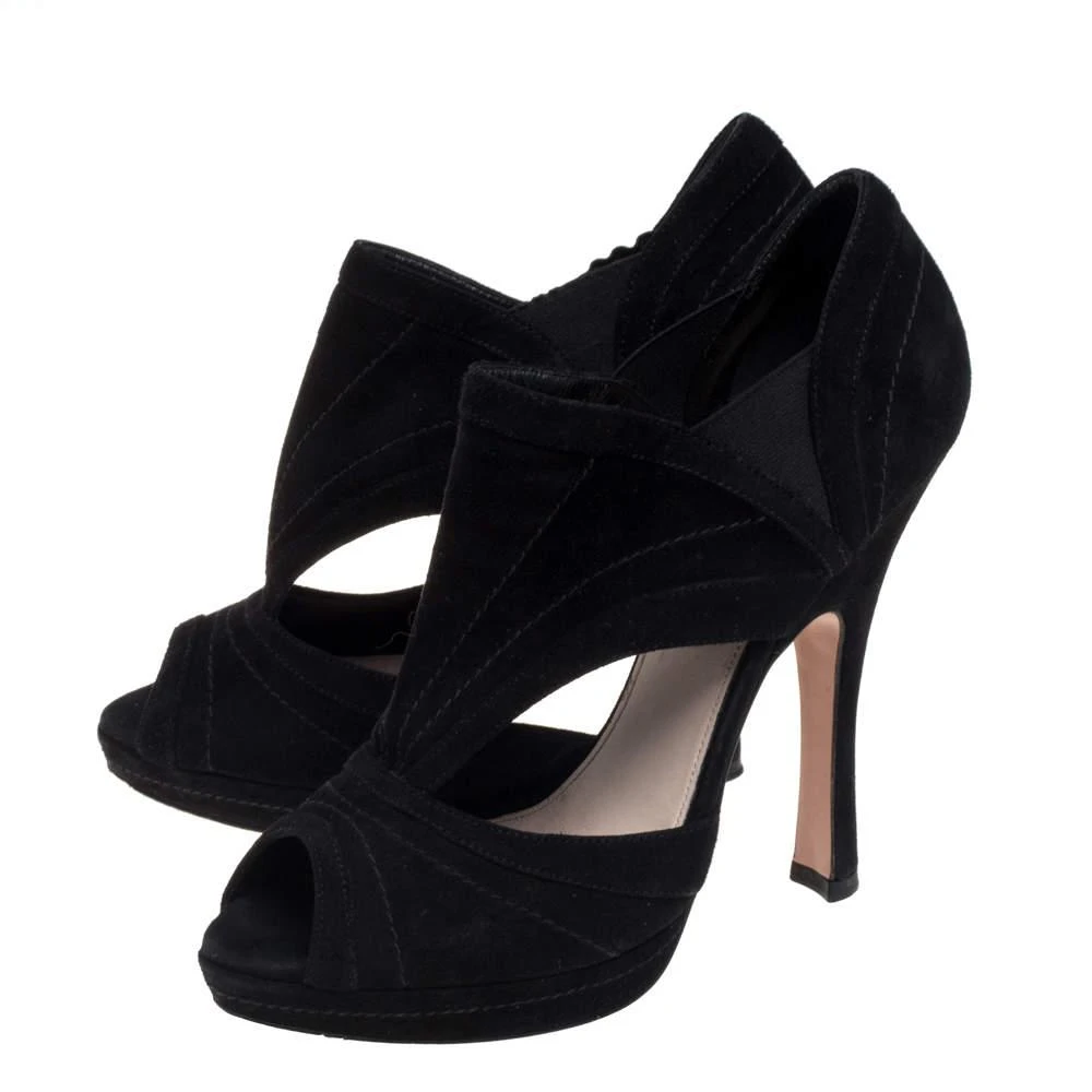 Prada Prada Black Suede Cutout Peep Toe Booties Size 37.5 4