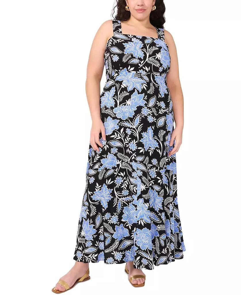Vince Camuto Plus Size Floral Square-Neck Smocked-Back Sleeveless Maxi Dress 1