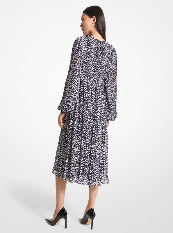 Michael Kors Pleated Leopard Print Georgette Midi Dress