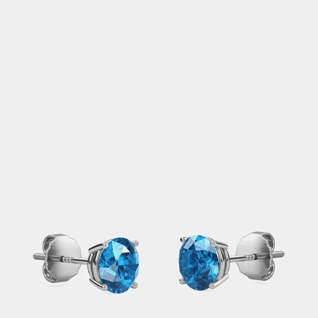 Made By Man 10K White Gold Round Lab Created London Blue Stone Solitaire Earring (2.00 ctw) 3