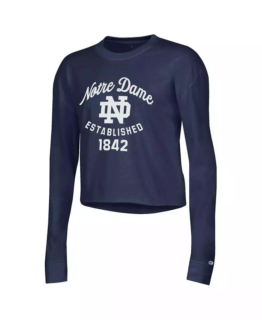 CHAMPION Women's Navy Notre Dame Fighting Irish Boyfriend Cropped Long Sleeve T-shirt 3