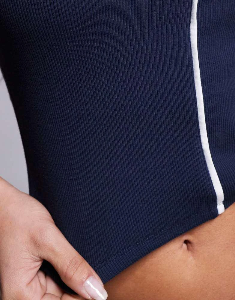 ASOS ASOS DESIGN short sleeve top with contrast piping in navy 3
