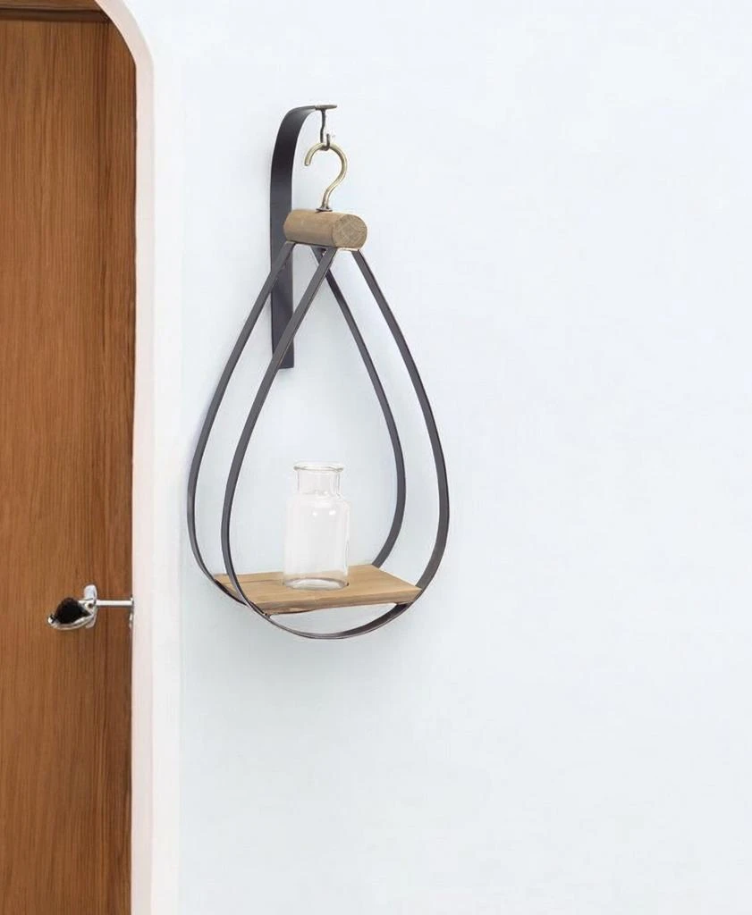 Hivvago Set of Two Black Brown And Clear Cylinder Glass Metal And Wood Wall Vase