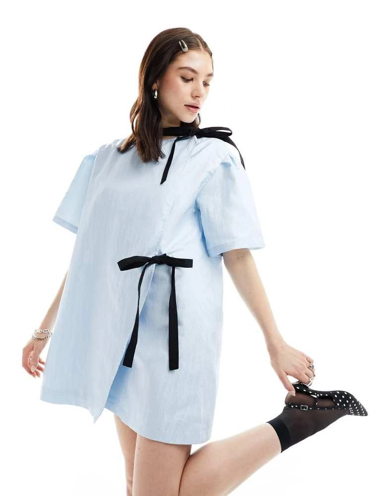 Ghospell Ghospell contrast bow jacquard mini dress in dusty blue - Dresses & Skirts - Free Shipping - BeyondStyle Ghospell Ghospell contrast bow jacquard mini dress in dusty blue - Dresses & Skirts - Free Shipping - BeyondStyle