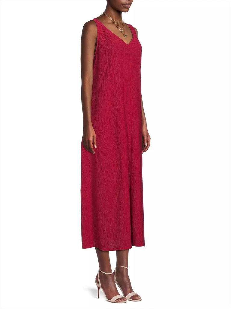 Eileen Fisher Plisse V-Neck Midi-Dress 4