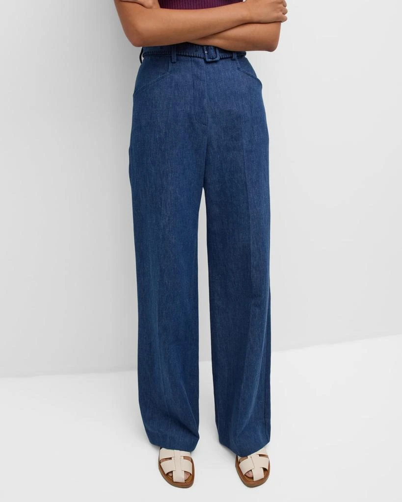 Gabriela Hearst Norman Belted Denim Wide-Leg Pants 6