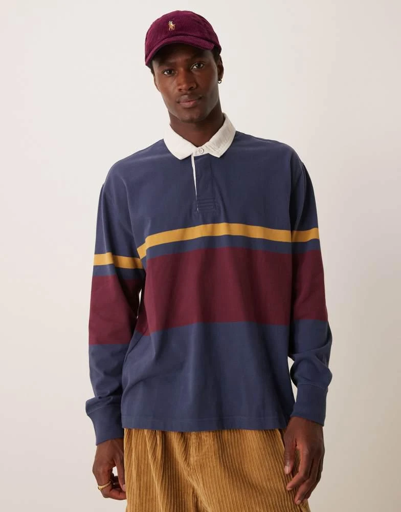 Abercrombie & Fitch Abercrombie & Fitch chest stripe rugby polo in navy/burgundy 1