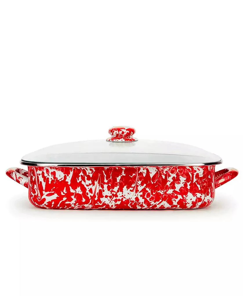 Golden Rabbit Red Swirl Enamelware Collection 10.5 Quart Roasting Pan