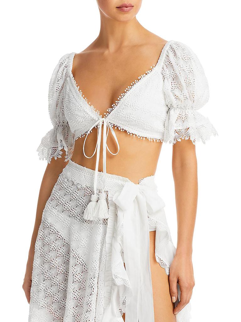 Waimari Womens Crochet Tie Front Cropped