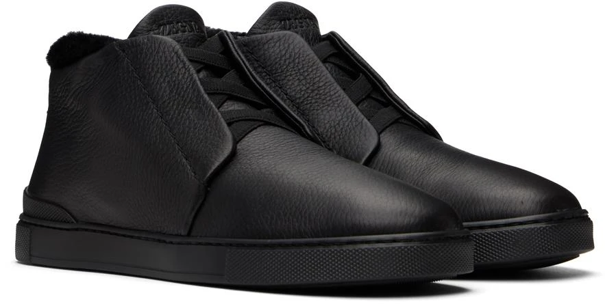 Zegna Black Triple Stitch Sneaker 4