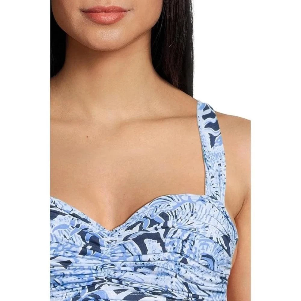 Lilly Pulitzer Solaria Swimsuit Women's Blue Tropical Ruched One Piece RED415 4