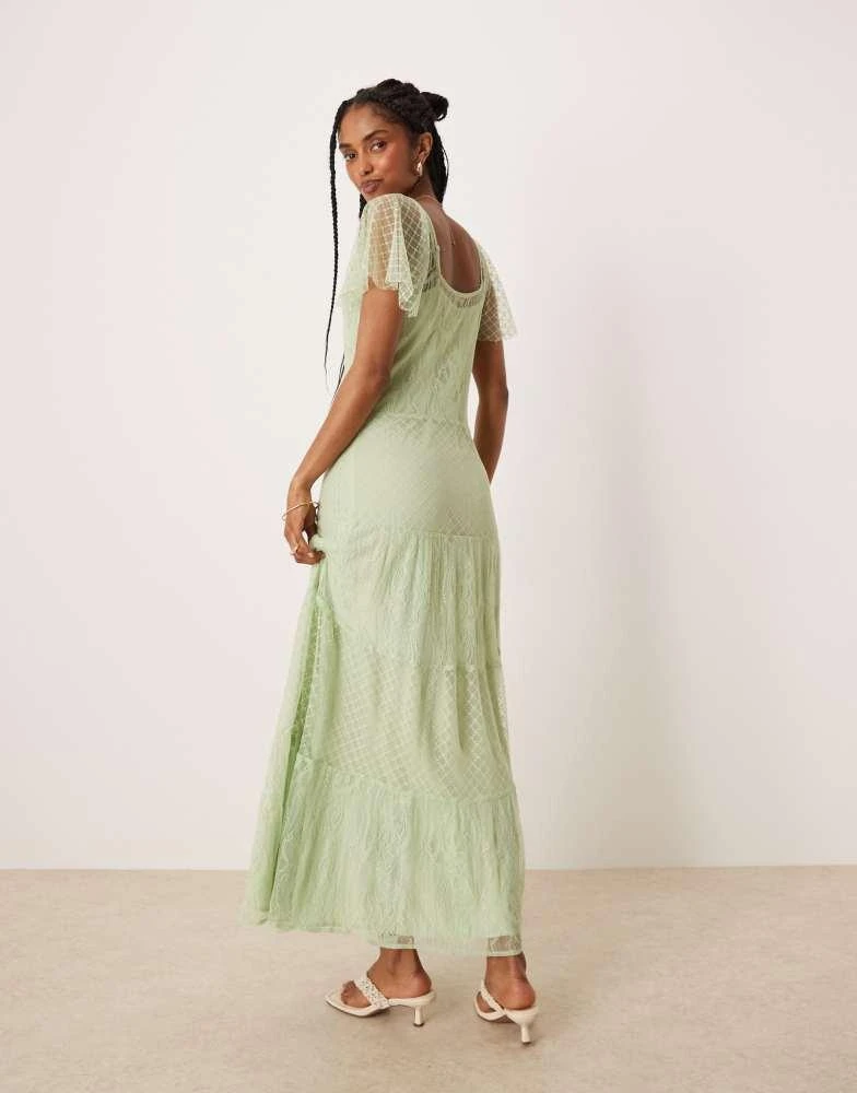 little black dress lace overlay ASOS Design flutter sleeve lace paneled maxi dress in mint-Green