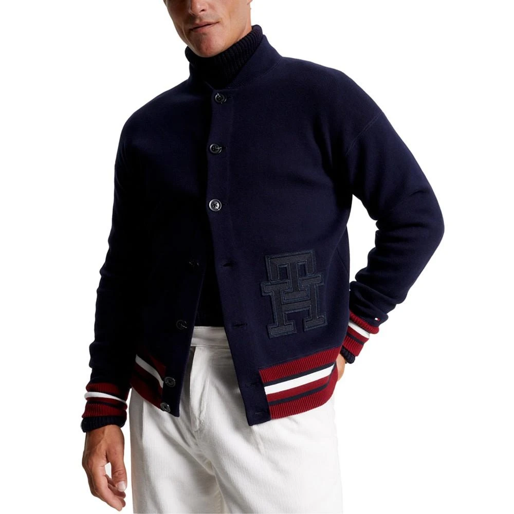 Tommy Hilfiger Men's Monogram Logo Appliqué Knit Varsity Bomber Jacket 1