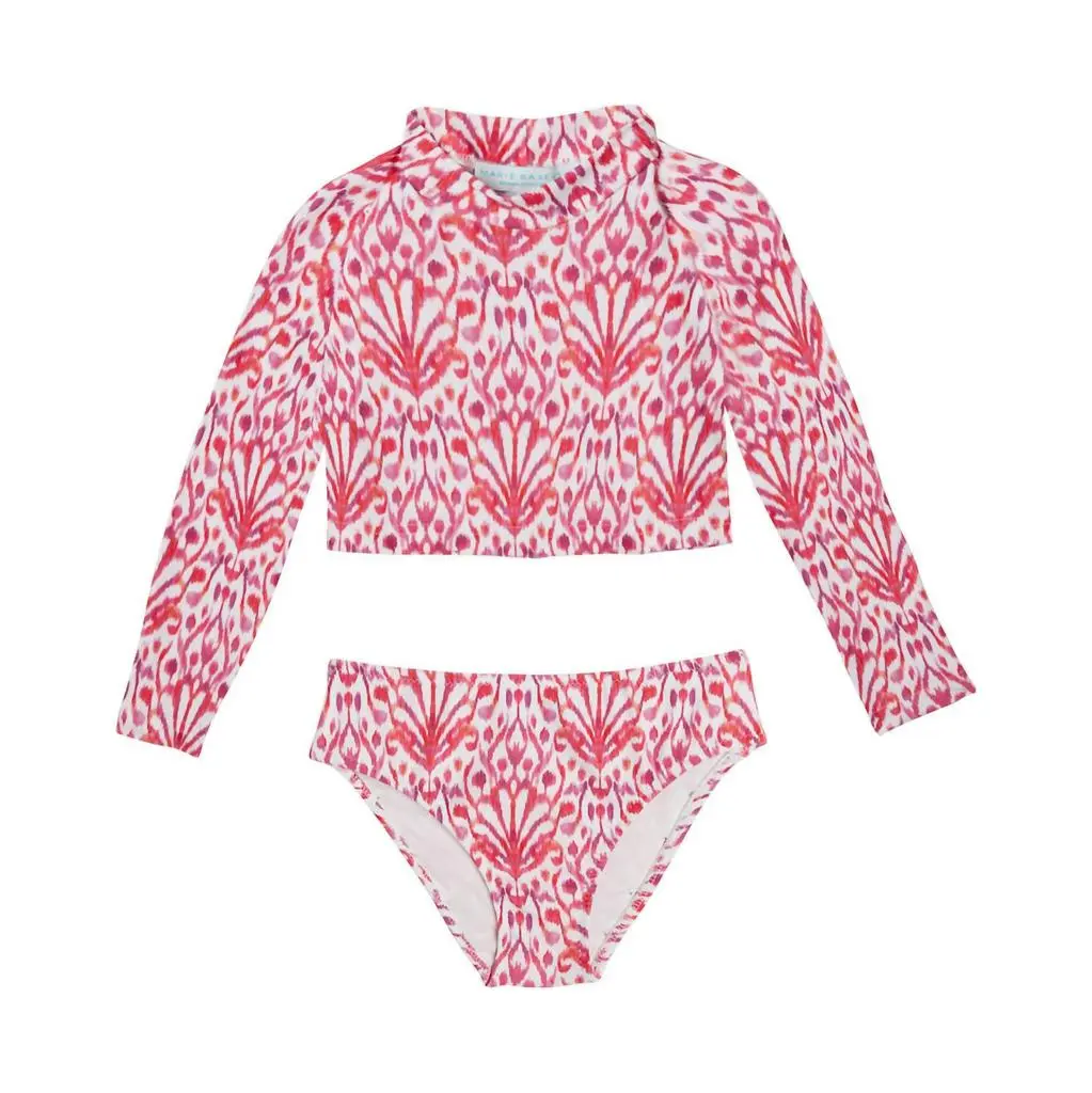 Marie Raxevsky Girl's Ikat Crop Top Swim Set In Pink
